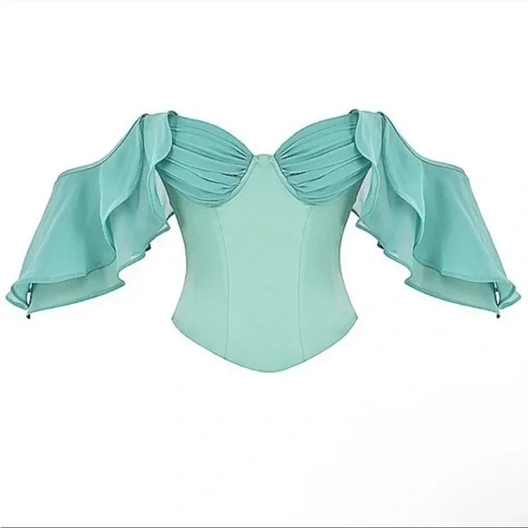 HOUSE OF CB 'Isabella' Jade Ruffle Sleeve Corset NWOT - Picture 4 of 15